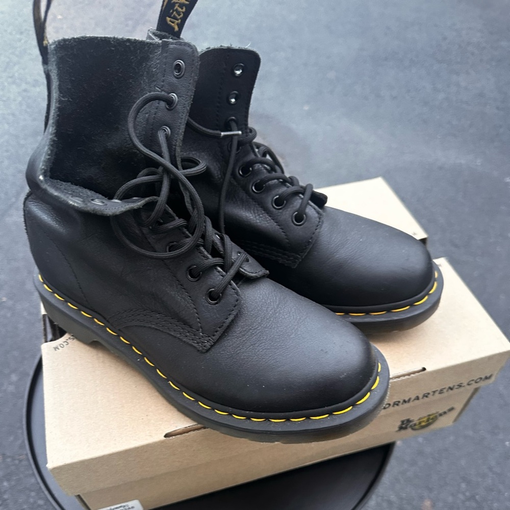 Dr. Martens Black Combat Boots with Yellow Stitching